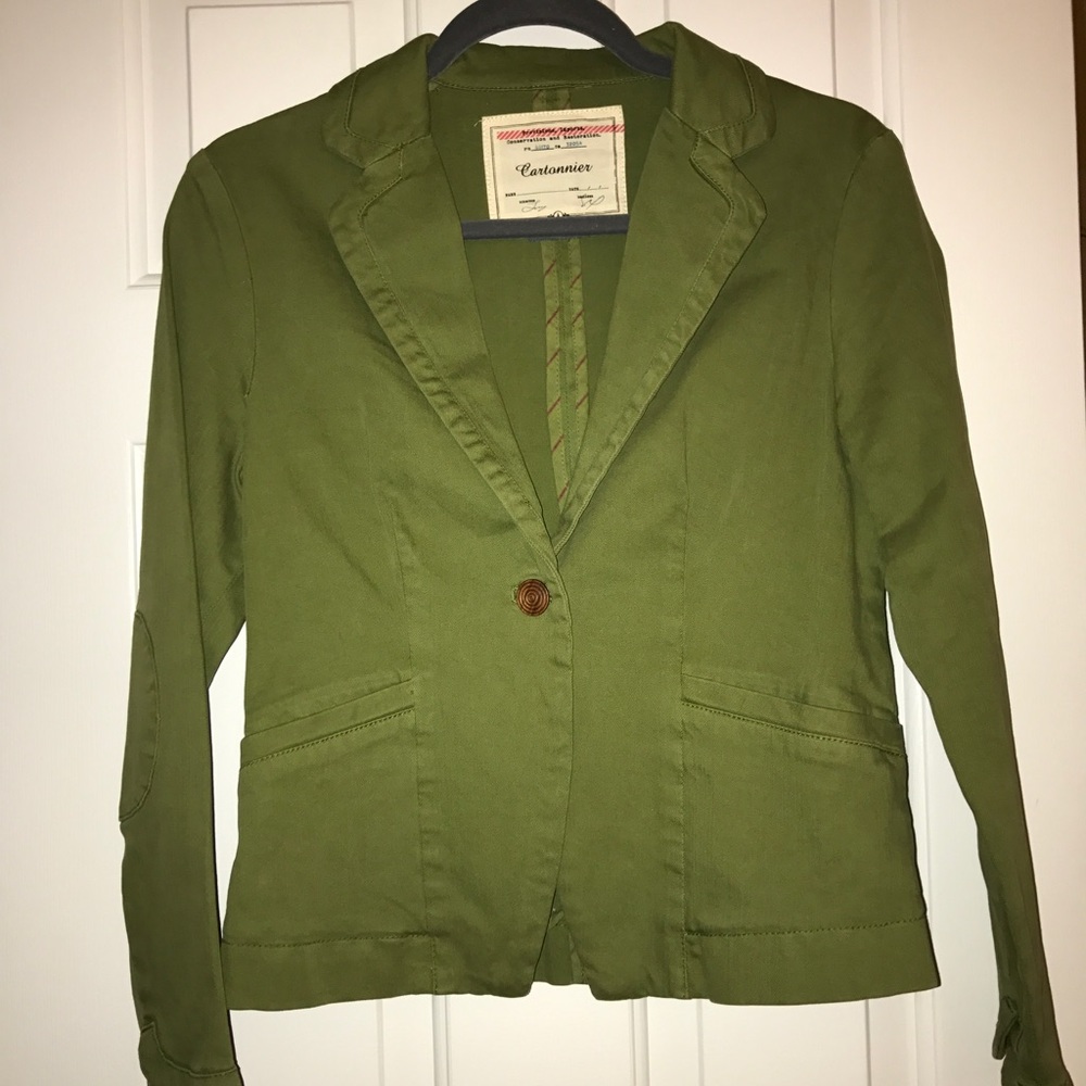 Anthropologie Green Single Button Blazer
